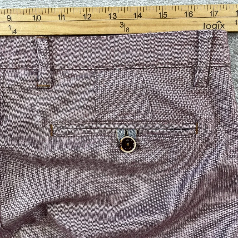 Ted Baker Pants Mens 34R Burgundy Slub Stretch Office Preppy Minimalist Casual